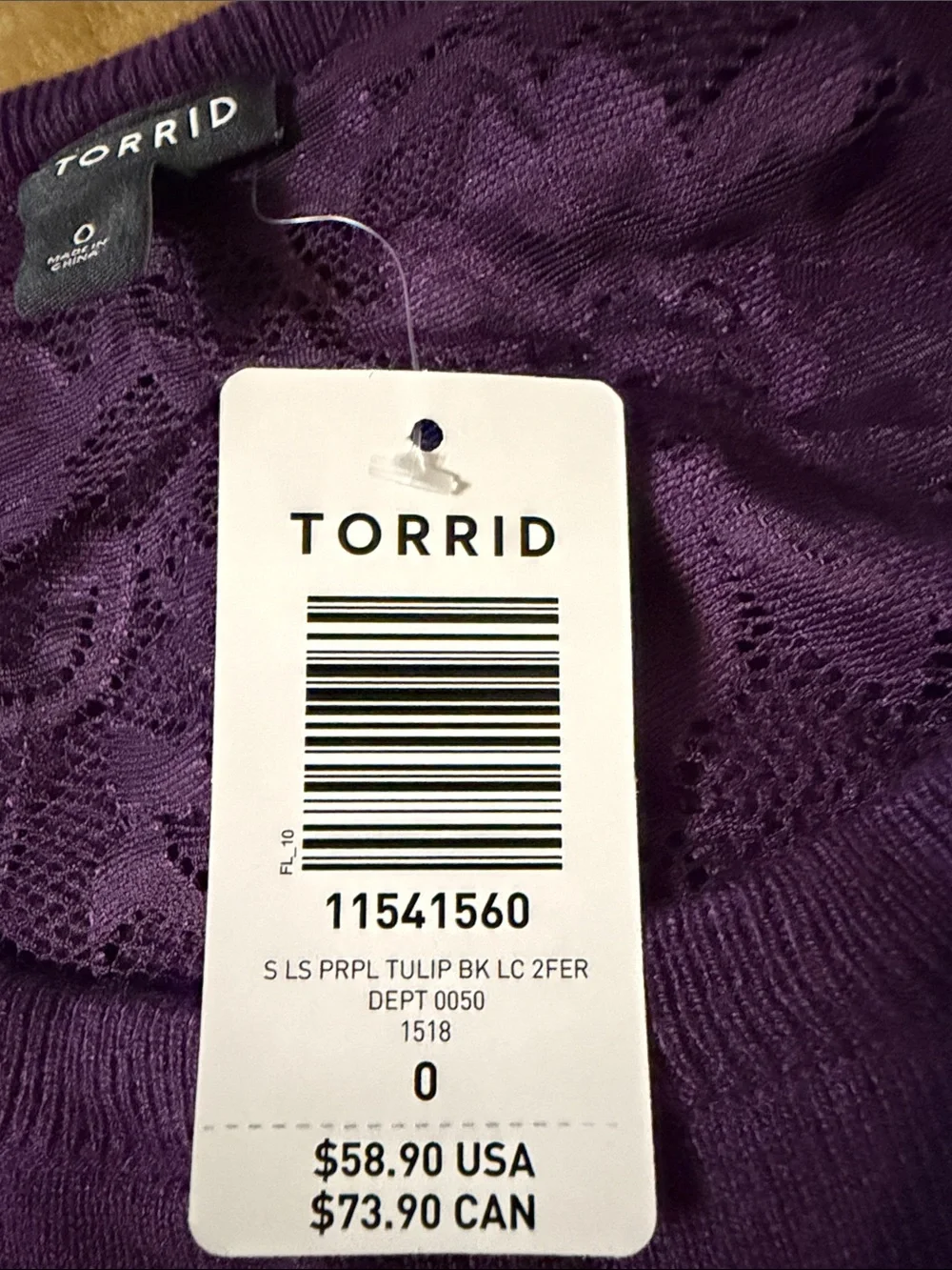 Torrid Dark Purple Lace-Hem Sweater NWT with lace shoulders and back size 0X